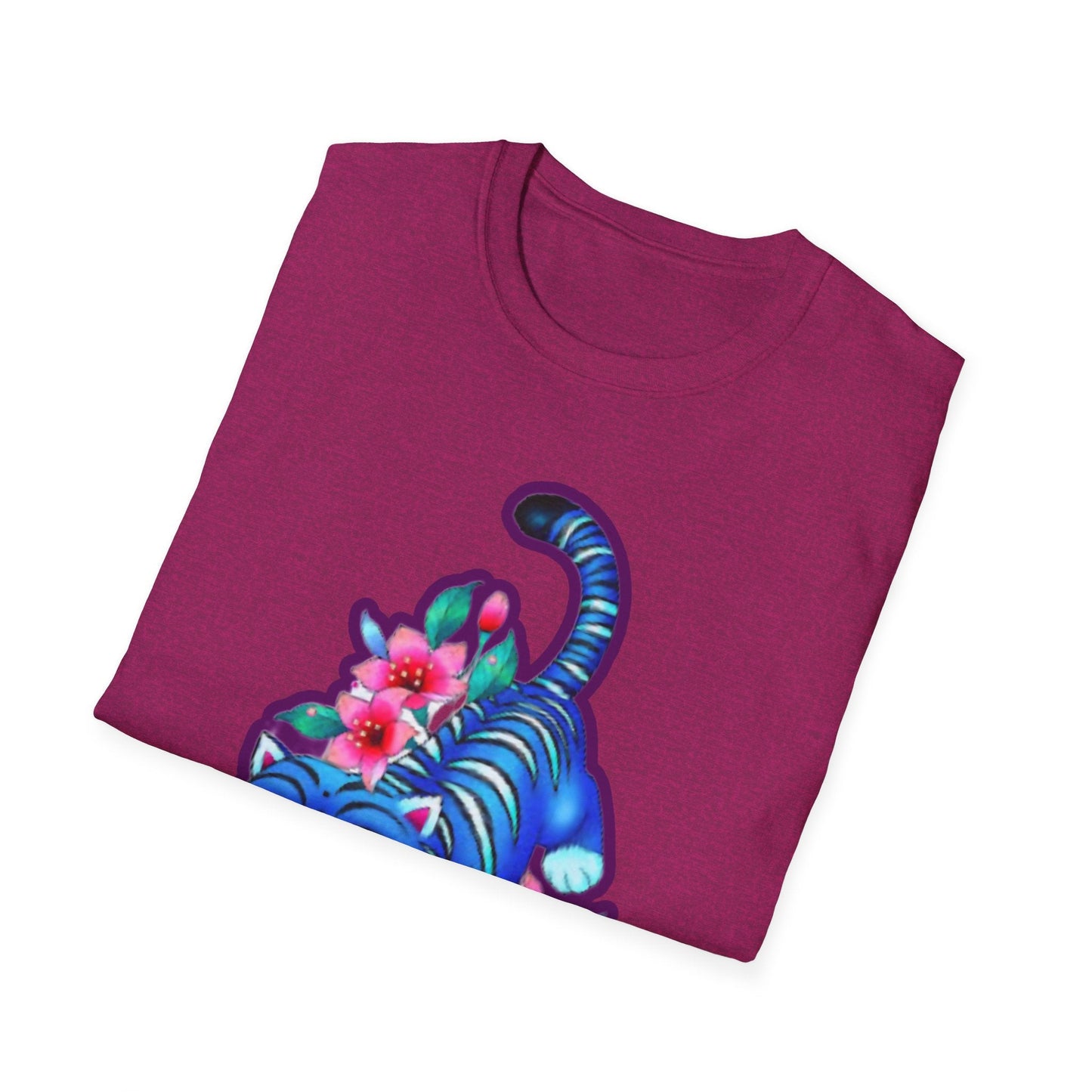 Charming Blue Floral Cat idol tigerT-Shirt, Cute Cat Tee, Animal Lover Gift, Summer Fashion, Gift for Cat Lovers, Fun Graphic Tee