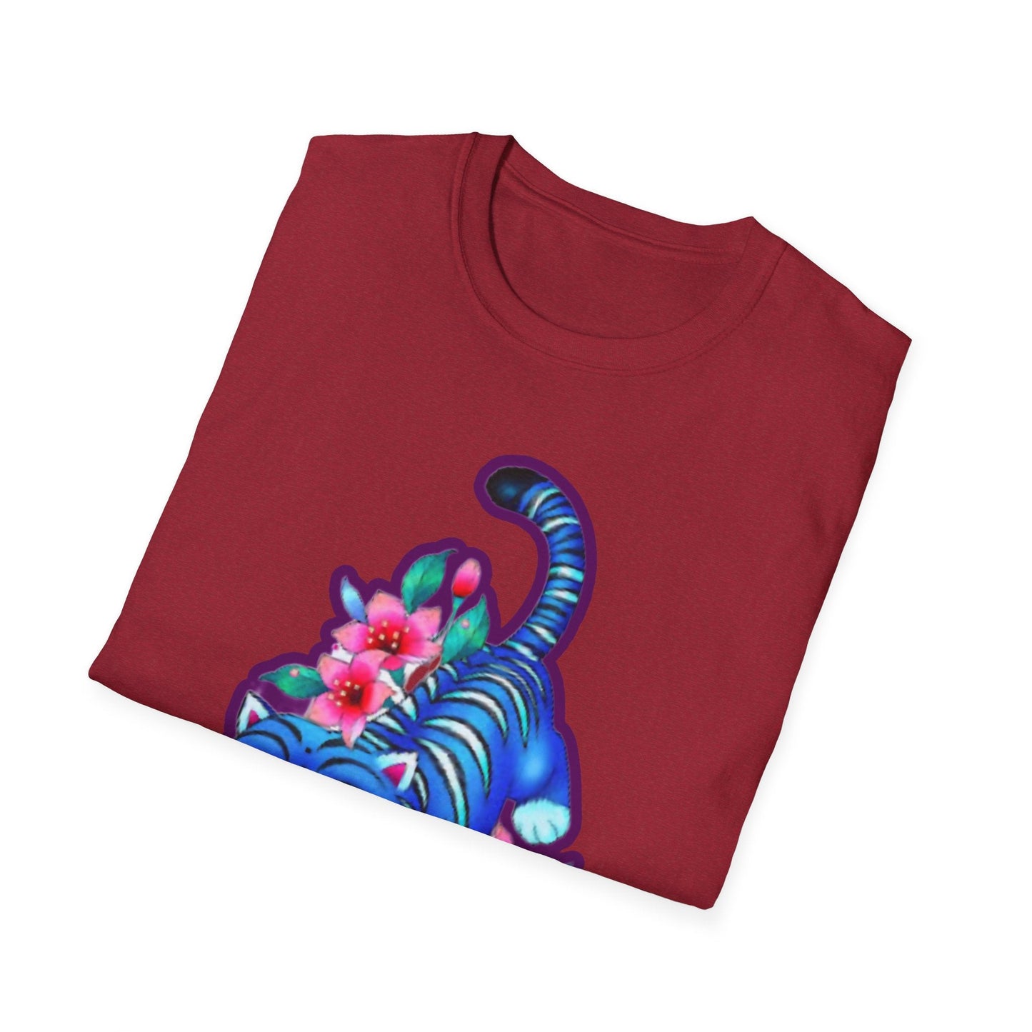 Charming Blue Floral Cat idol tigerT-Shirt, Cute Cat Tee, Animal Lover Gift, Summer Fashion, Gift for Cat Lovers, Fun Graphic Tee