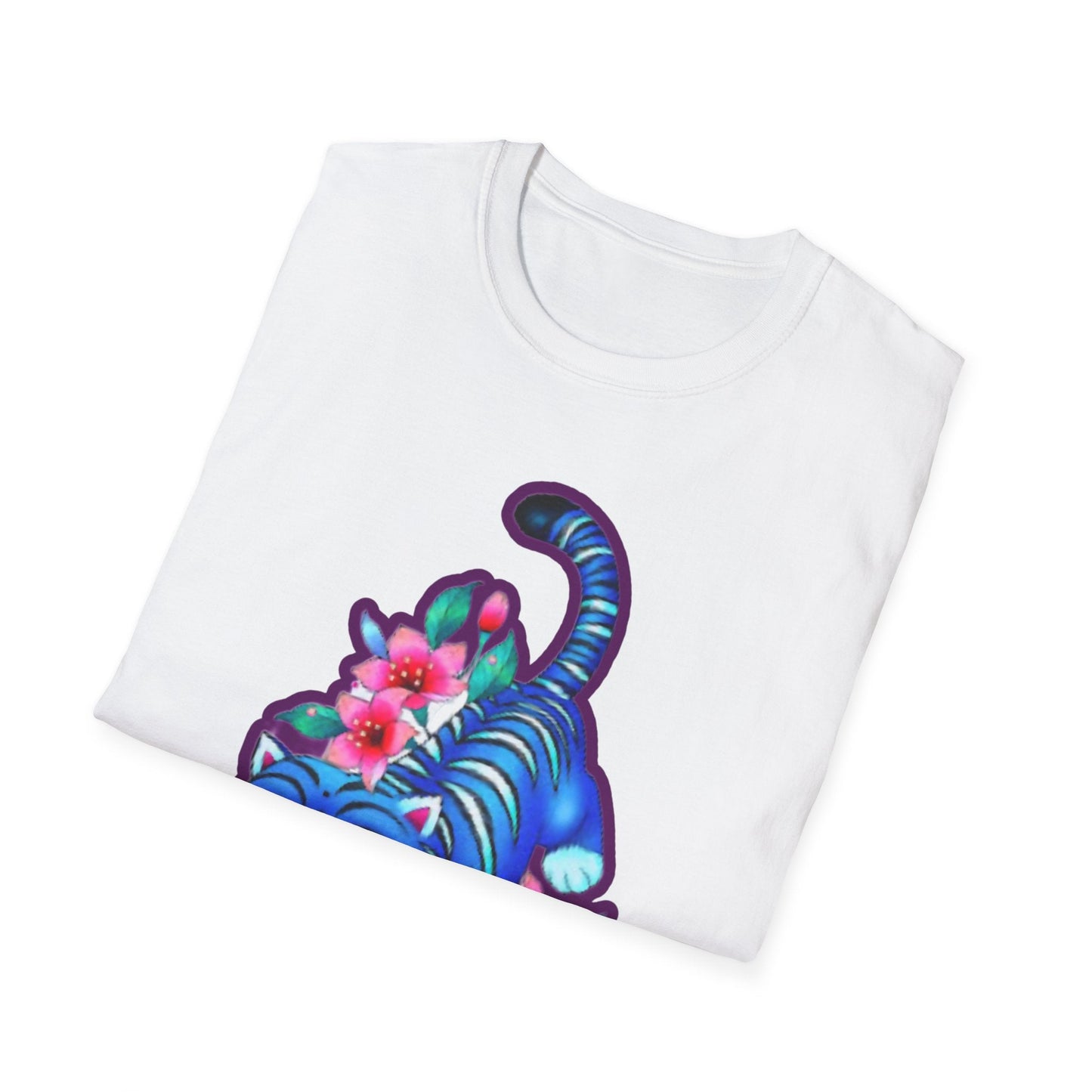 Charming Blue Floral Cat idol tigerT-Shirt, Cute Cat Tee, Animal Lover Gift, Summer Fashion, Gift for Cat Lovers, Fun Graphic Tee
