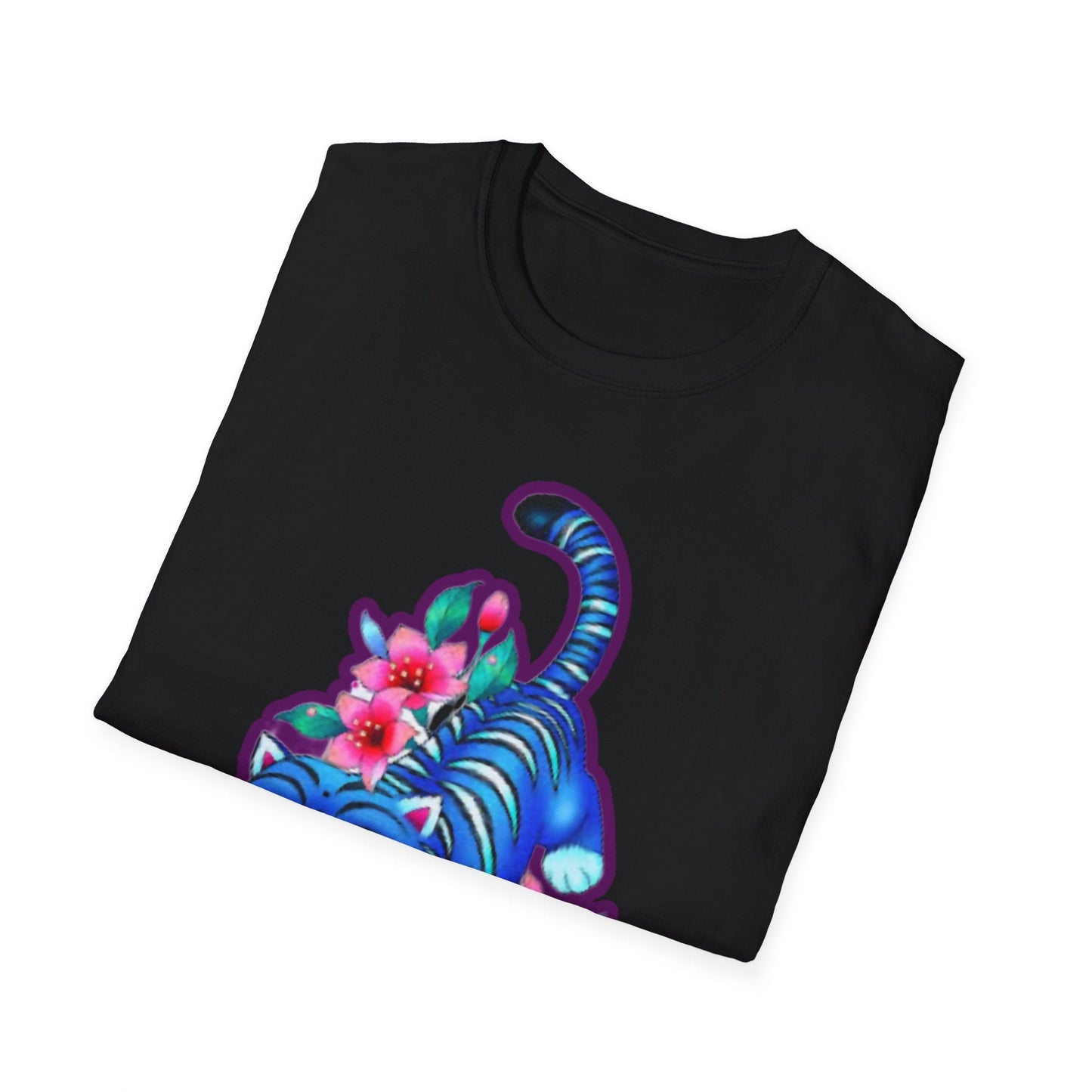 Charming Blue Floral Cat idol tigerT-Shirt, Cute Cat Tee, Animal Lover Gift, Summer Fashion, Gift for Cat Lovers, Fun Graphic Tee