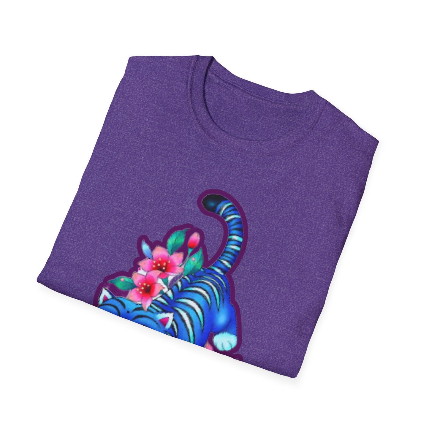 Charming Blue Floral Cat idol tigerT-Shirt, Cute Cat Tee, Animal Lover Gift, Summer Fashion, Gift for Cat Lovers, Fun Graphic Tee