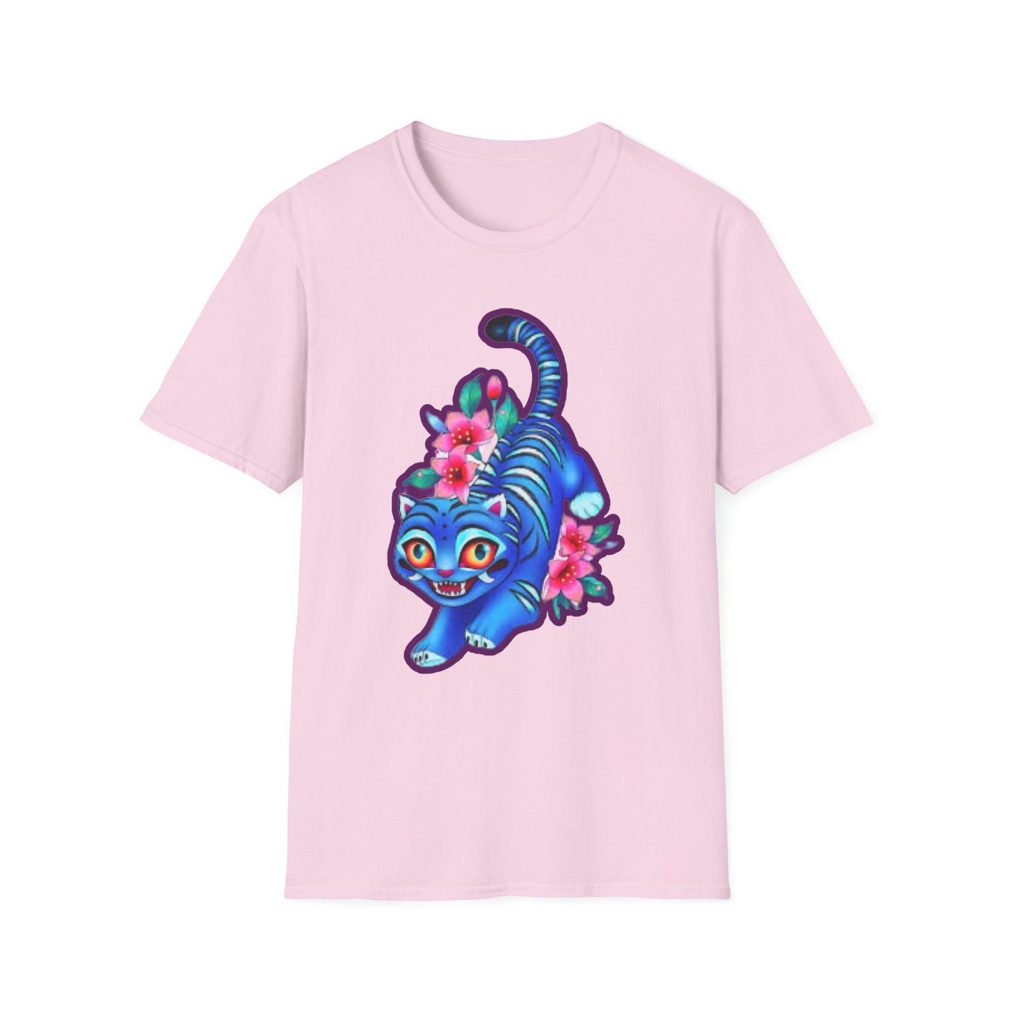 Charming Blue Floral Cat idol tigerT-Shirt, Cute Cat Tee, Animal Lover Gift, Summer Fashion, Gift for Cat Lovers, Fun Graphic Tee