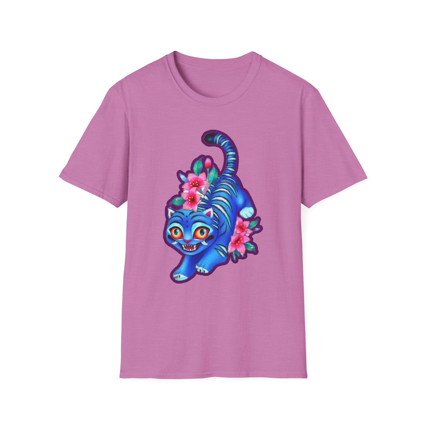 Charming Blue Floral Cat idol tigerT-Shirt, Cute Cat Tee, Animal Lover Gift, Summer Fashion, Gift for Cat Lovers, Fun Graphic Tee