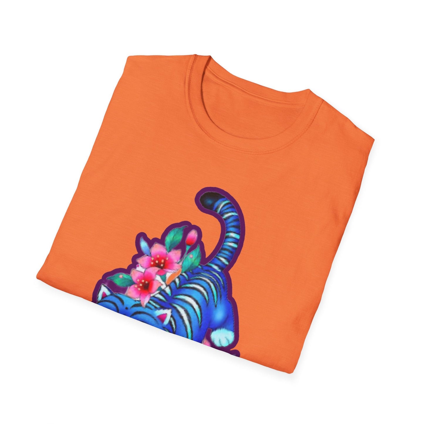 Charming Blue Floral Cat idol tigerT-Shirt, Cute Cat Tee, Animal Lover Gift, Summer Fashion, Gift for Cat Lovers, Fun Graphic Tee
