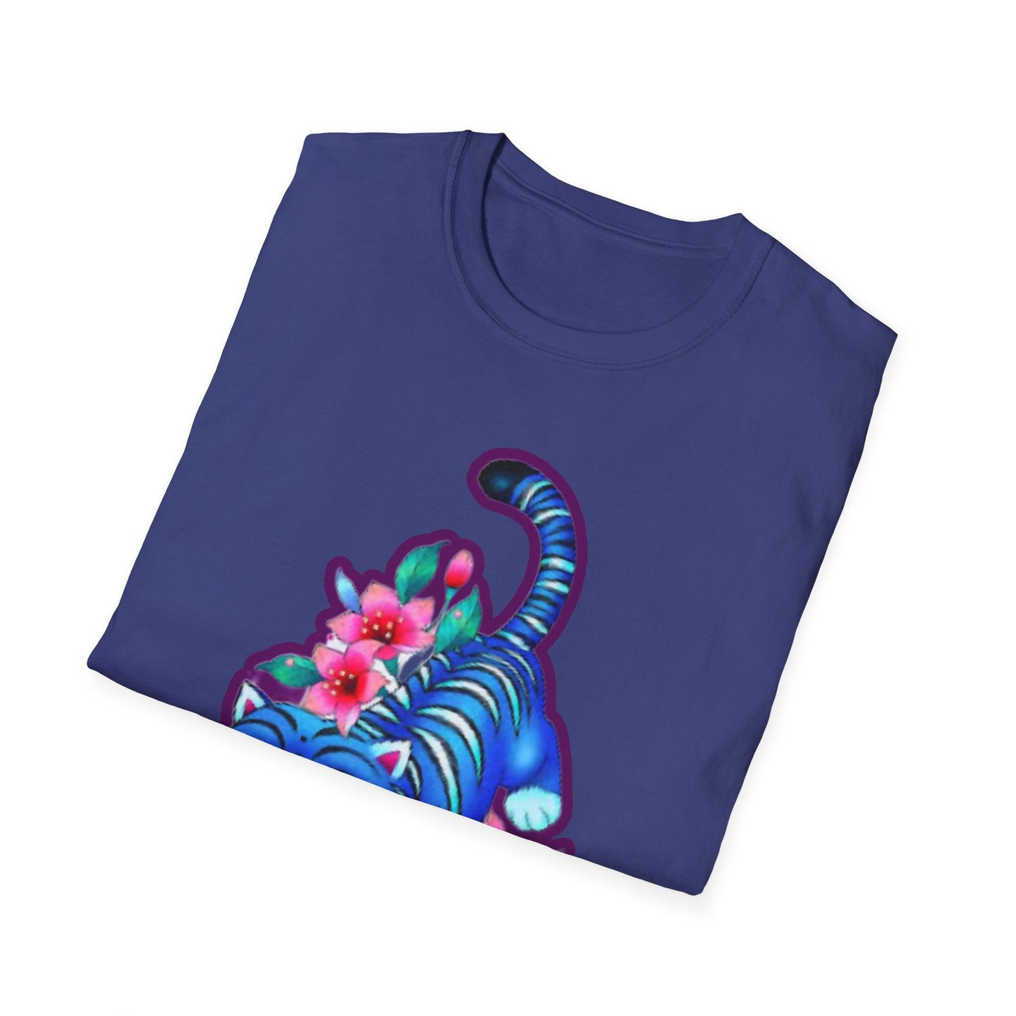 Charming Blue Floral Cat idol tigerT-Shirt, Cute Cat Tee, Animal Lover Gift, Summer Fashion, Gift for Cat Lovers, Fun Graphic Tee