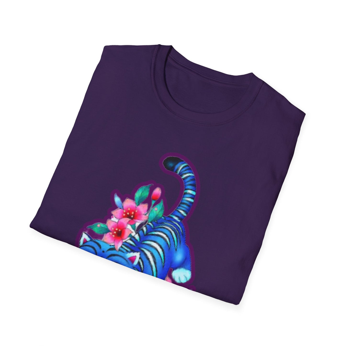 Charming Blue Floral Cat idol tigerT-Shirt, Cute Cat Tee, Animal Lover Gift, Summer Fashion, Gift for Cat Lovers, Fun Graphic Tee
