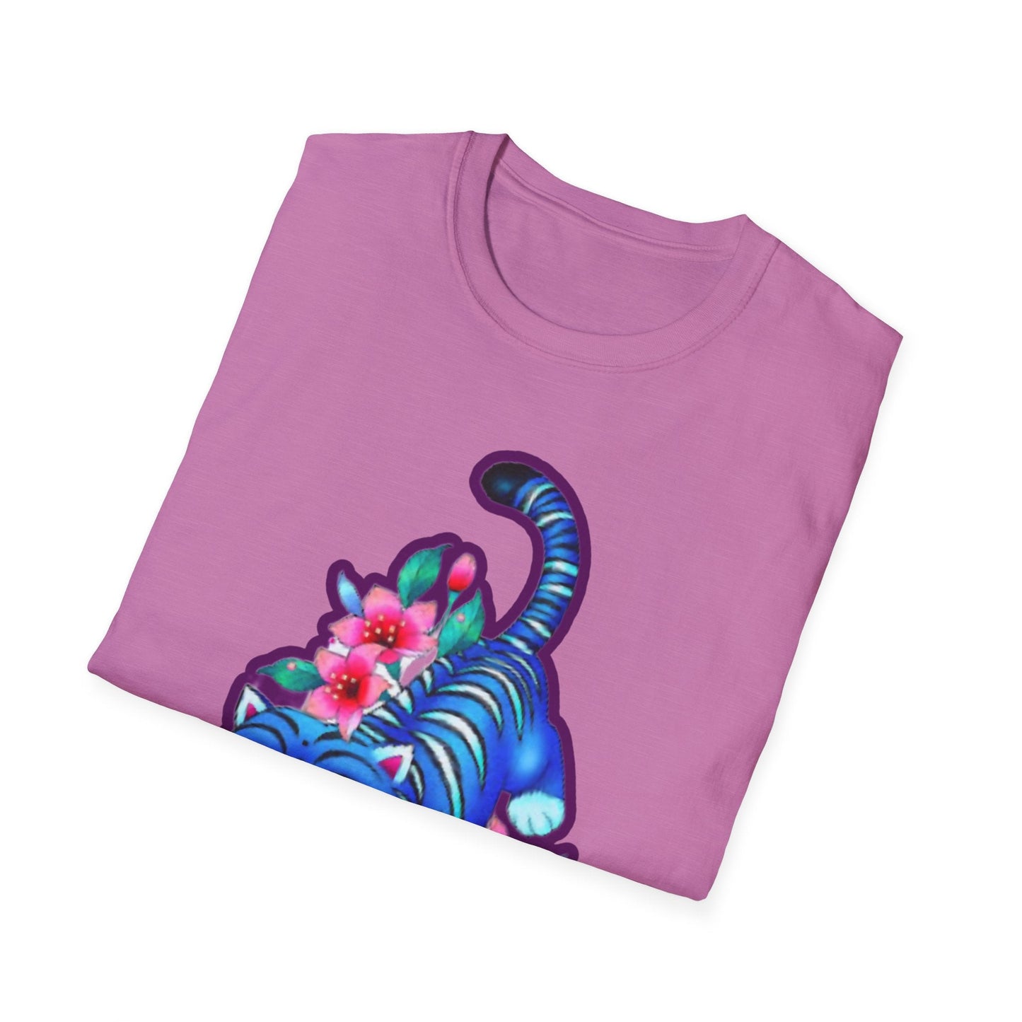 Charming Blue Floral Cat idol tigerT-Shirt, Cute Cat Tee, Animal Lover Gift, Summer Fashion, Gift for Cat Lovers, Fun Graphic Tee