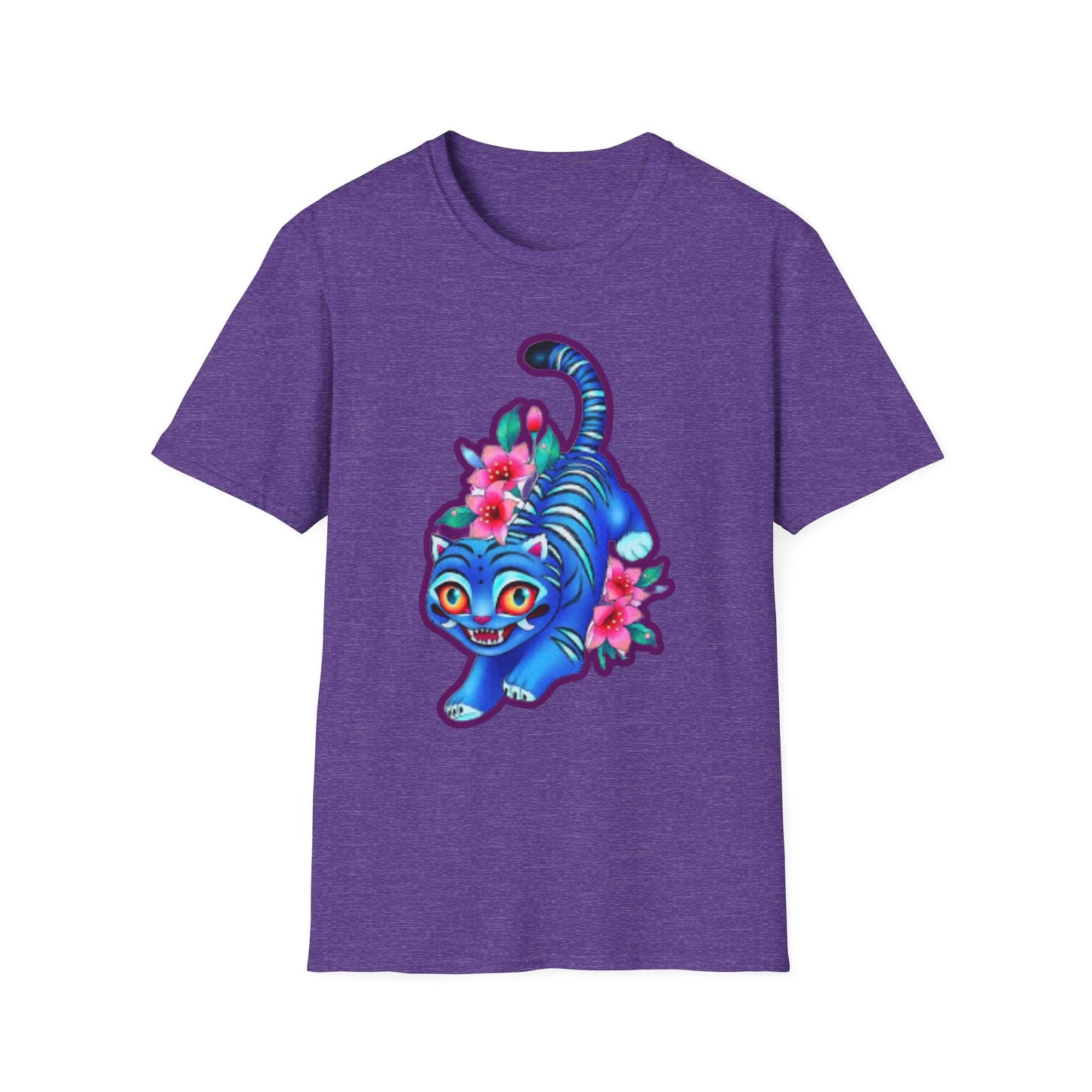 Charming Blue Floral Cat idol tigerT-Shirt, Cute Cat Tee, Animal Lover Gift, Summer Fashion, Gift for Cat Lovers, Fun Graphic Tee