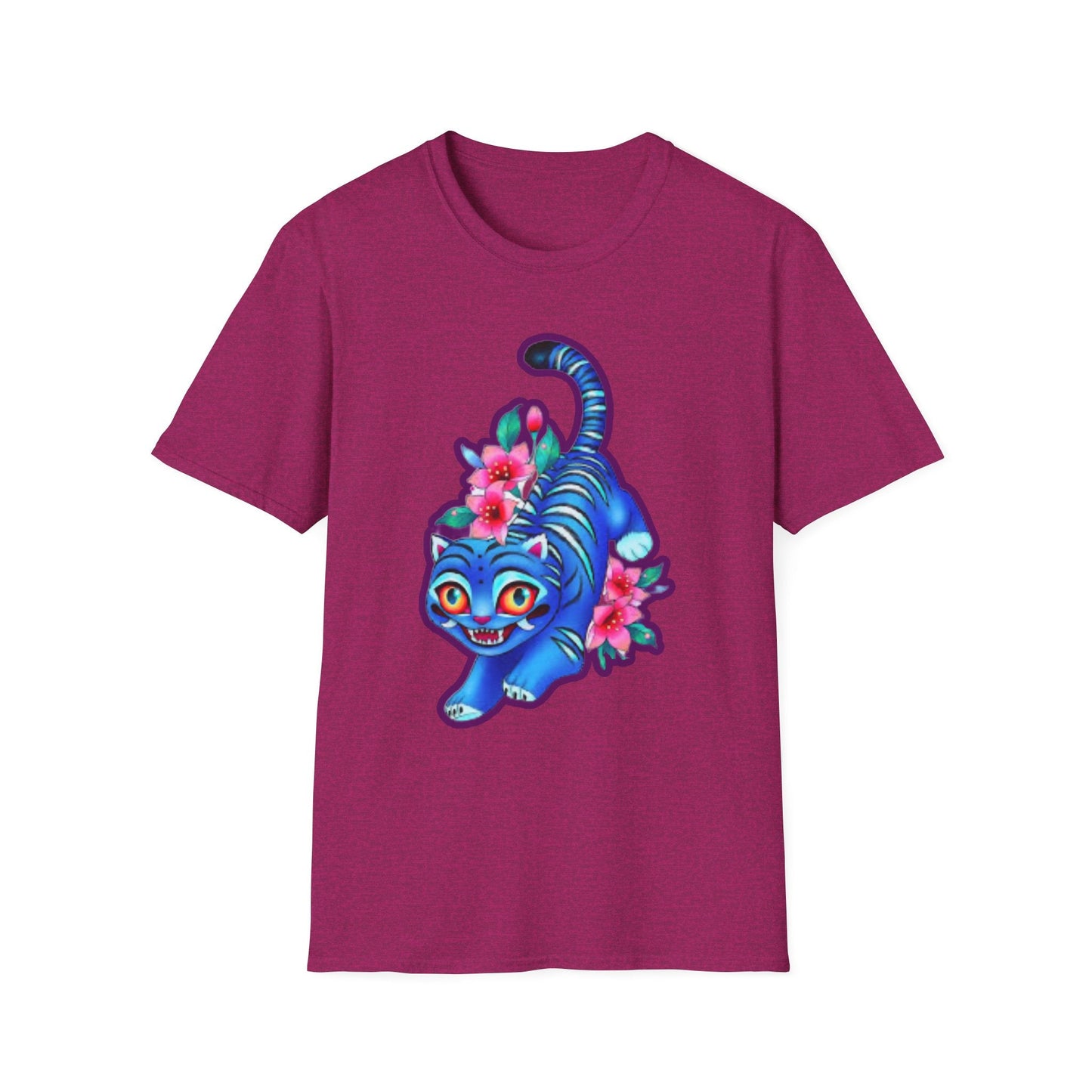 Charming Blue Floral Cat idol tigerT-Shirt, Cute Cat Tee, Animal Lover Gift, Summer Fashion, Gift for Cat Lovers, Fun Graphic Tee