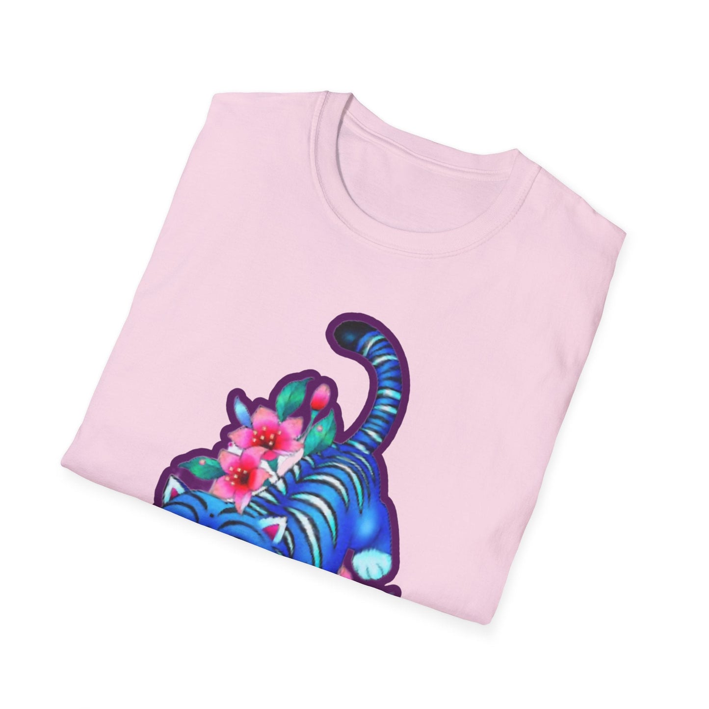 Charming Blue Floral Cat idol tigerT-Shirt, Cute Cat Tee, Animal Lover Gift, Summer Fashion, Gift for Cat Lovers, Fun Graphic Tee