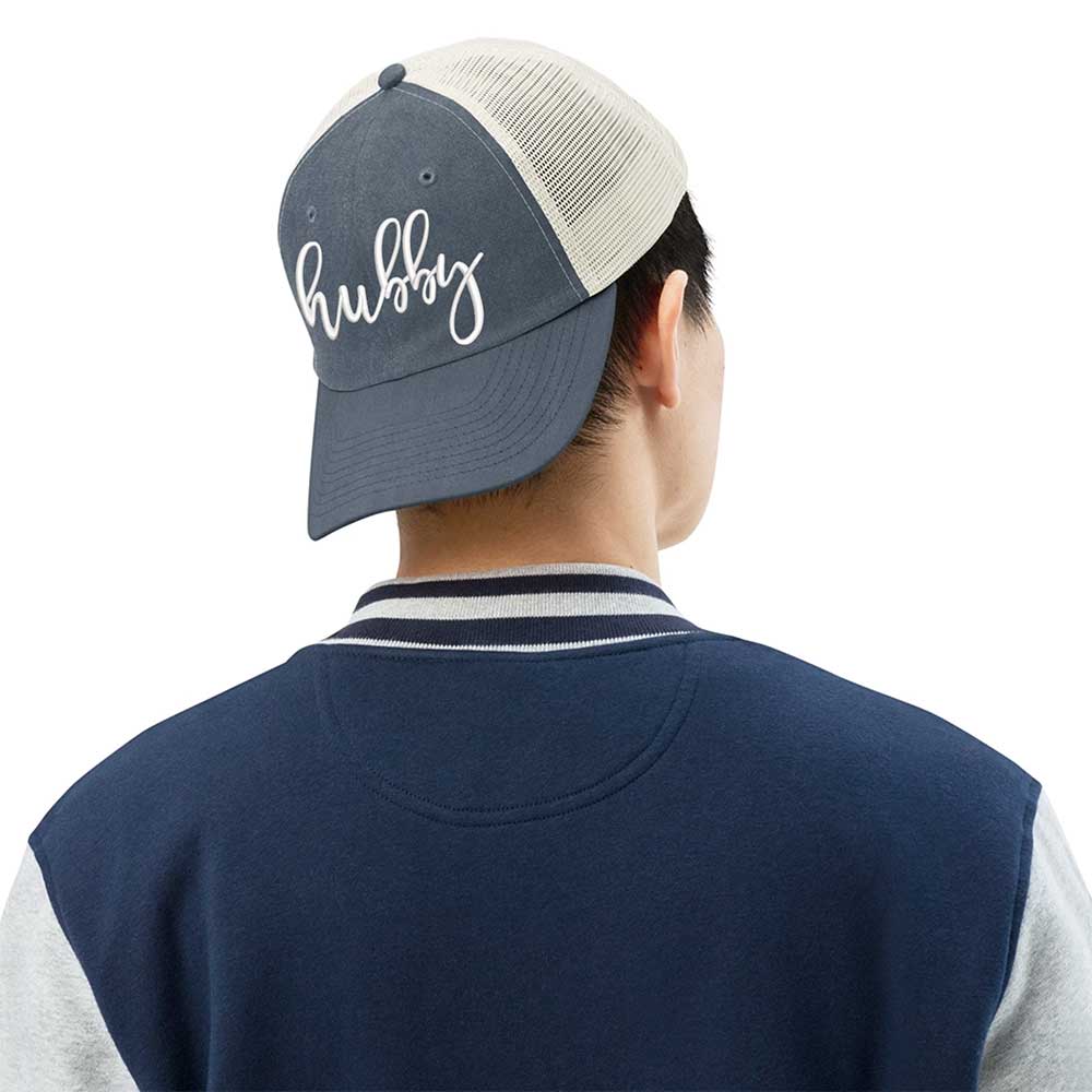 Embroidered Wifey/Hubby Pigment-Dyed Trucker Hat – Anniversary Gift Cap