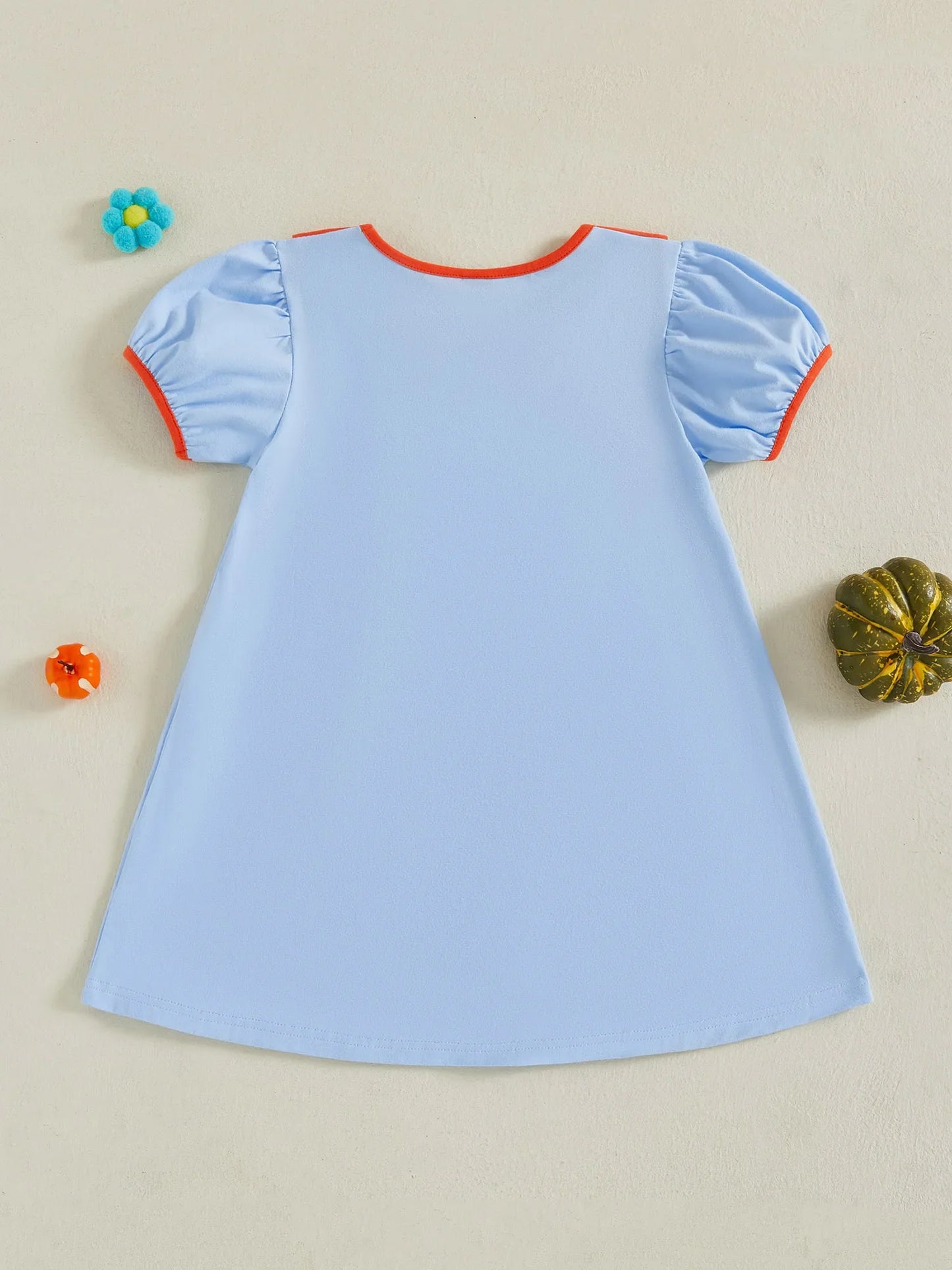 Toddler Kids Girl Halloween Dress Short Sleeve Round Neck Pumpkin Embroidery Dress Kid A-Line Dress