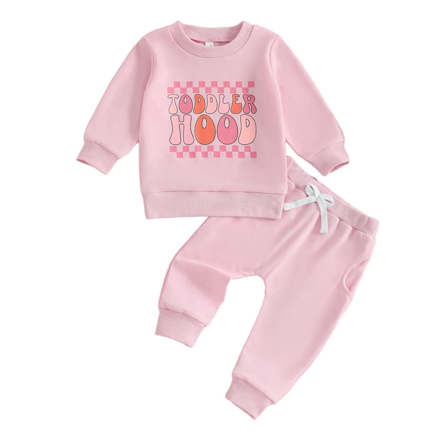 Baby Toddler Girls 2Pcs Toddler Hood Outfit Letters Print Long Sleeve Crew Neck Top with Elastic Waist Pants Fall Clothes Jogger Set