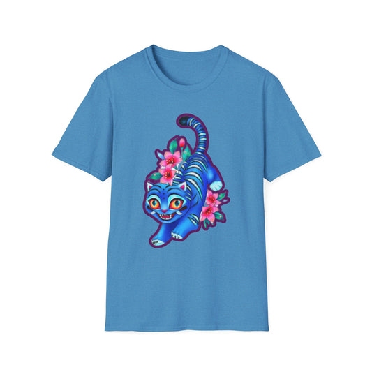Charming Blue Floral Cat  idol tigerT-Shirt, Cute Cat Tee, Animal Lover Gift, Summer Fashion, Gift for Cat Lovers, Fun Graphic Tee