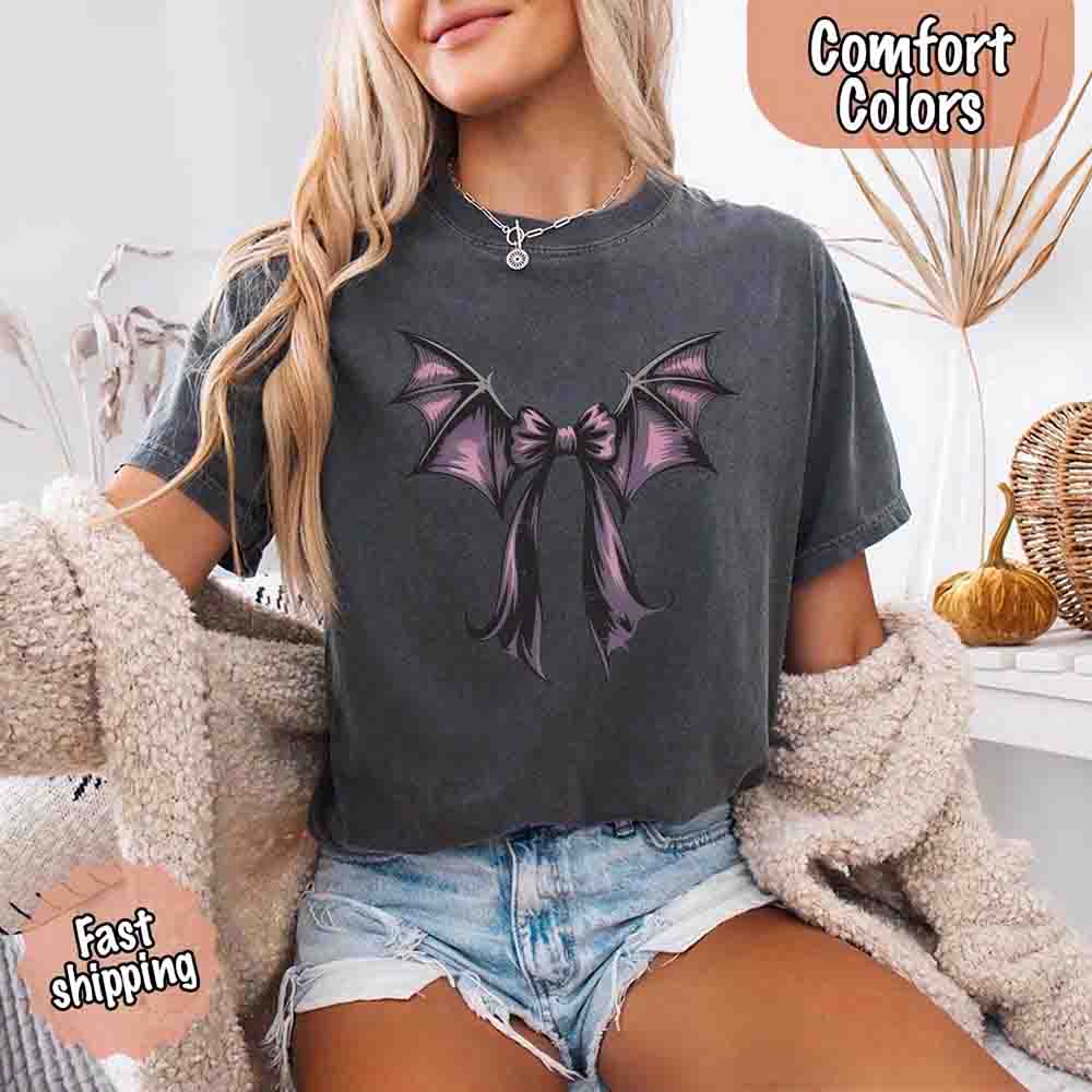 Bat Bow Comfort Colors Shirt – Trendy Halloween Tee