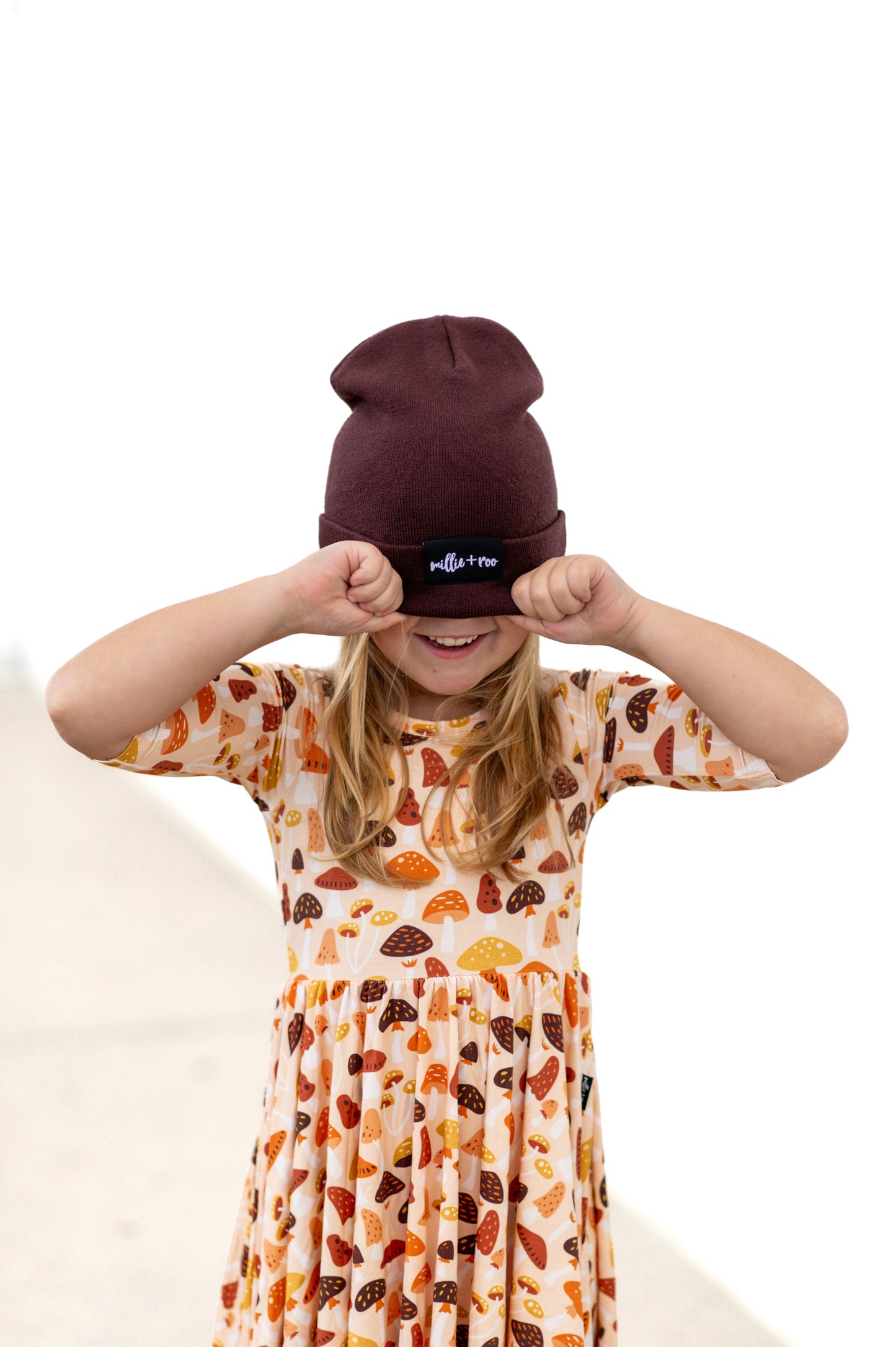 MID SLEEVE TWIRL DRESS- Mushrooms