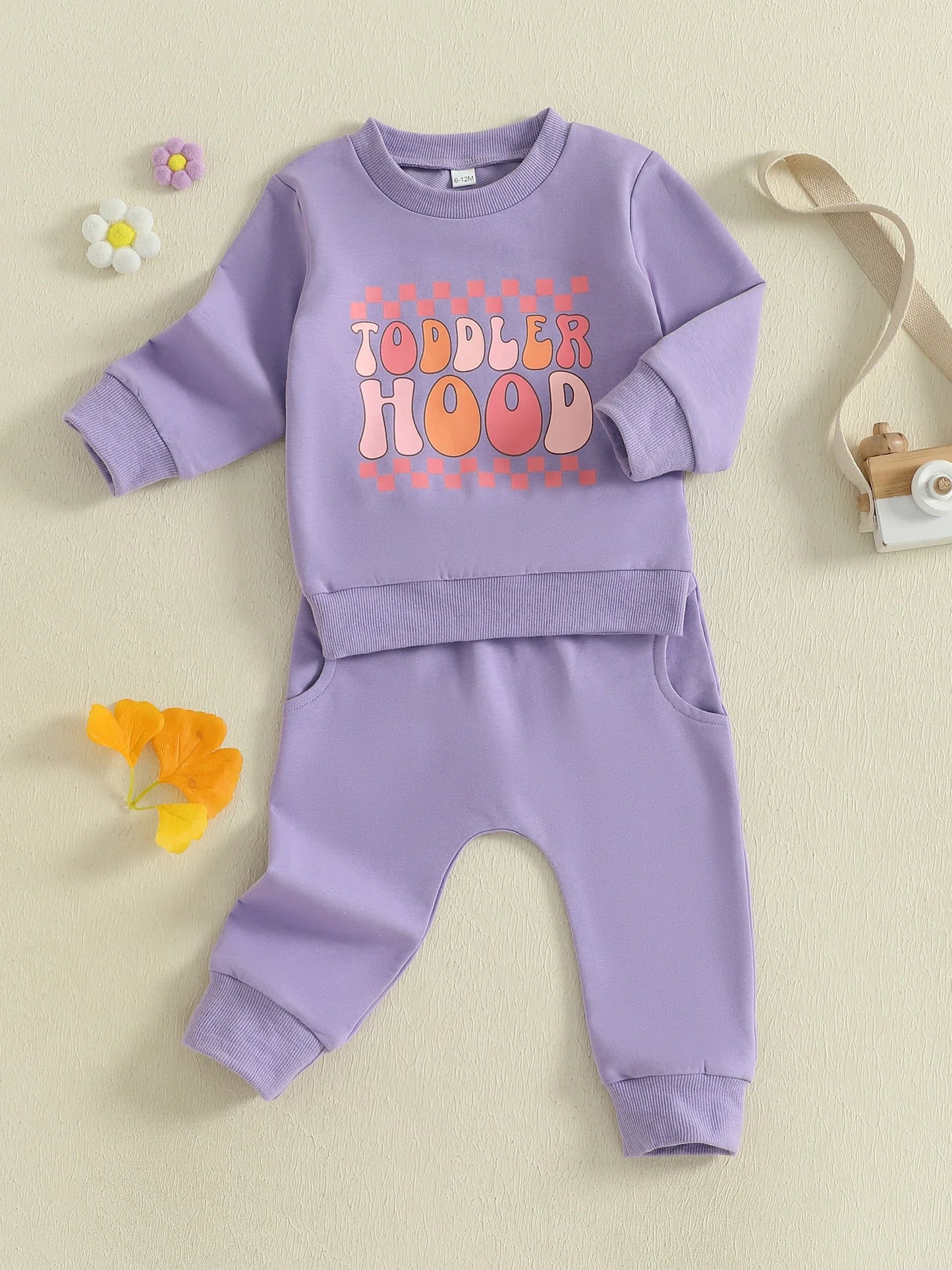 Baby Toddler Girls 2Pcs Toddler Hood Outfit Letters Print Long Sleeve Crew Neck Top with Elastic Waist Pants Fall Clothes Jogger Set