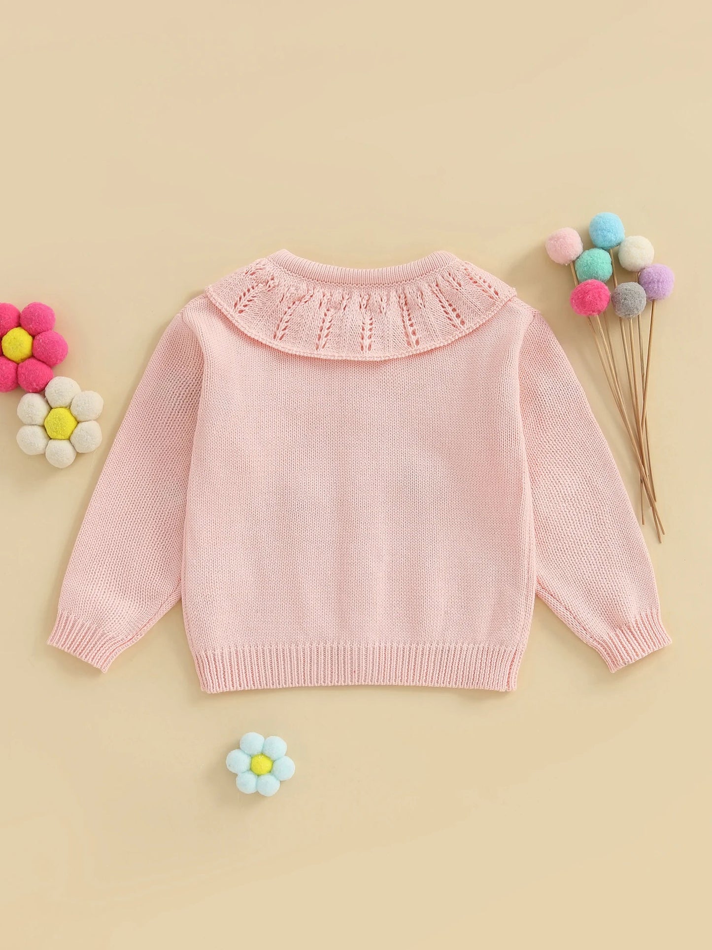 Baby Toddler Girls Cardigan Sweater 3D Flower Design Button Down Long Sleeve Knitted Top