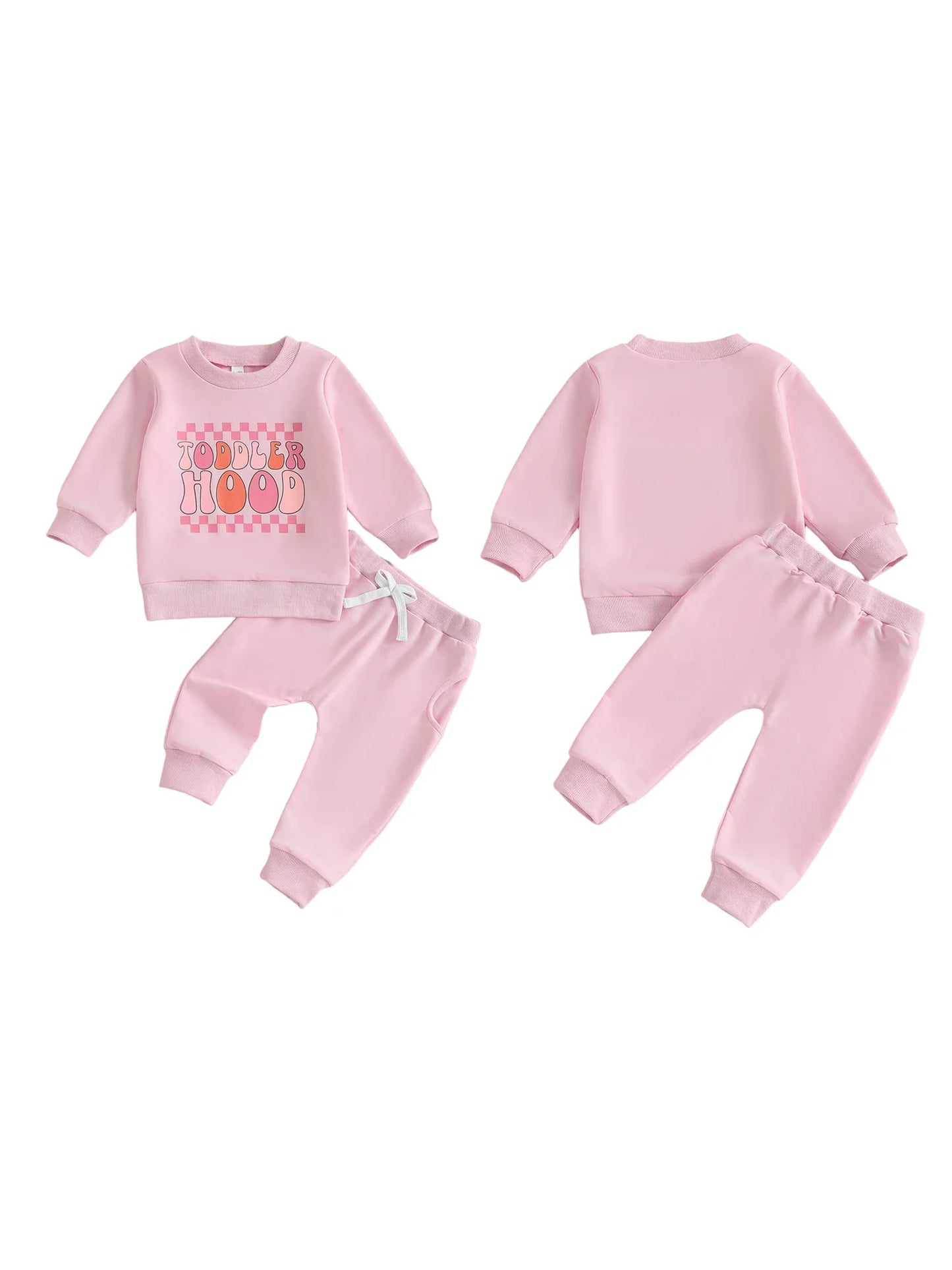 Baby Toddler Girls 2Pcs Toddler Hood Outfit Letters Print Long Sleeve Crew Neck Top with Elastic Waist Pants Fall Clothes Jogger Set