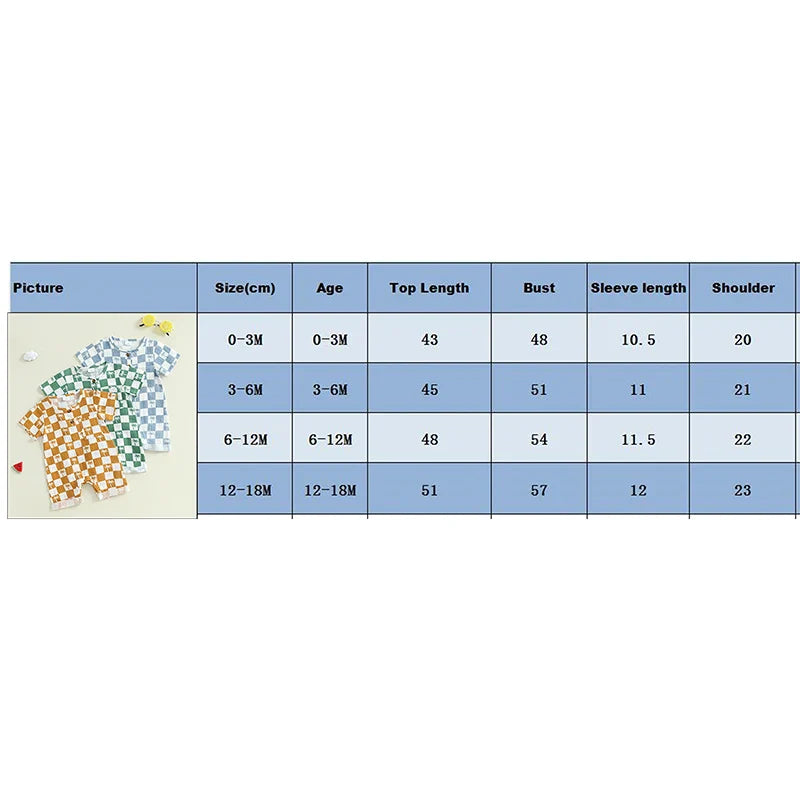 Baby Boy Romper Summer Short Sleeve Round Neck Checkered Tree Print Jumpsuit Playsuit