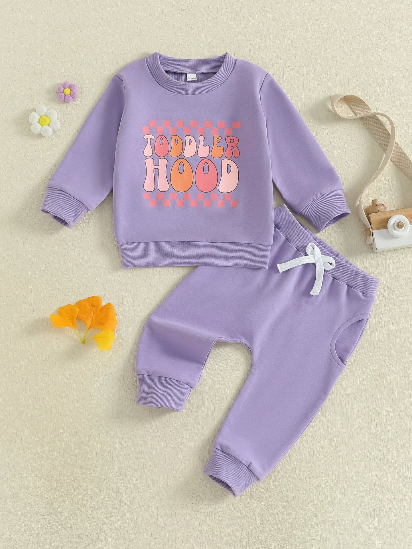 Baby Toddler Girls 2Pcs Toddler Hood Outfit Letters Print Long Sleeve Crew Neck Top with Elastic Waist Pants Fall Clothes Jogger Set