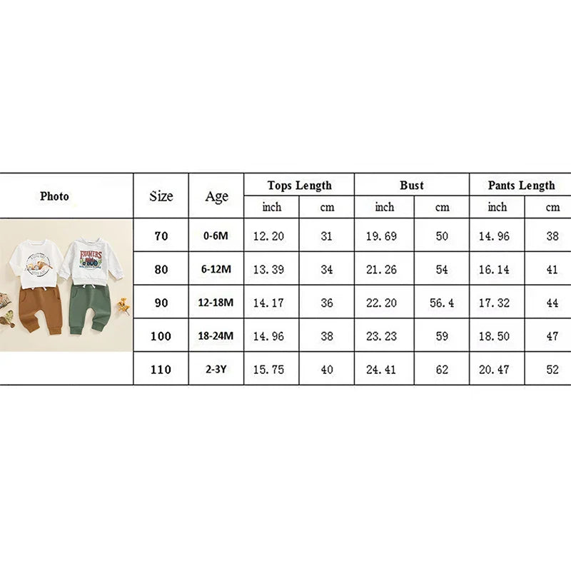 Baby Toddler Boys 2Pcs Fall Outfit A Little Dirt Never Hurt / Farmers Keep America Growing Letter Tractor Print Long Sleeve Top and Long Pants Set