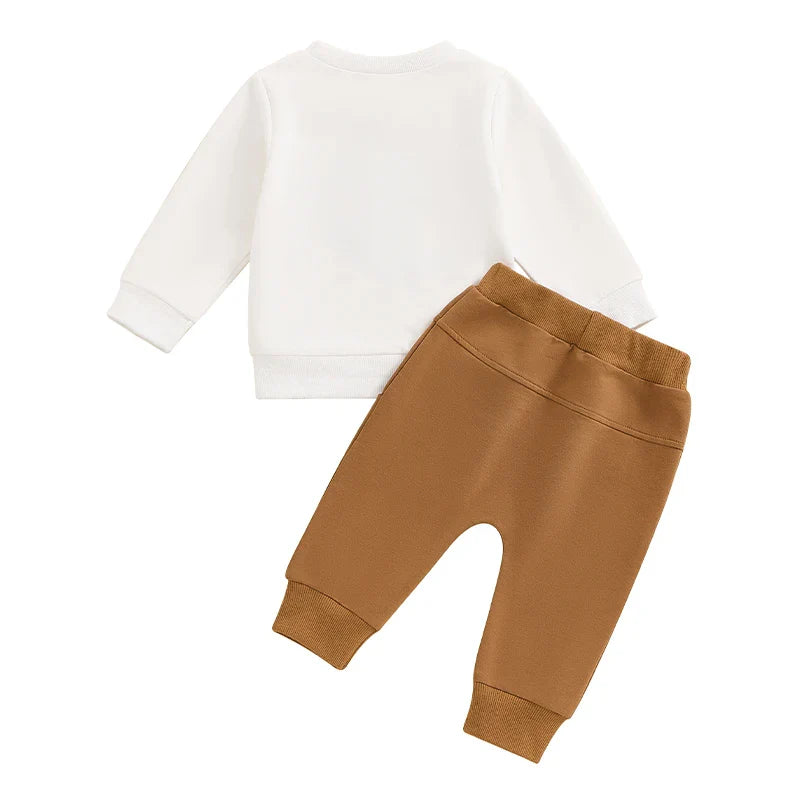 Baby Toddler Boys 2Pcs Fall Outfit A Little Dirt Never Hurt / Farmers Keep America Growing Letter Tractor Print Long Sleeve Top and Long Pants Set