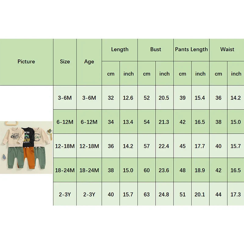 Baby Toddler Boys 2Pcs A Little Dirt Never Hurt/ Just One More Tractor I Promise Fall Outfit Letter Tractor Print Long Sleeve Top and Long Pants Set