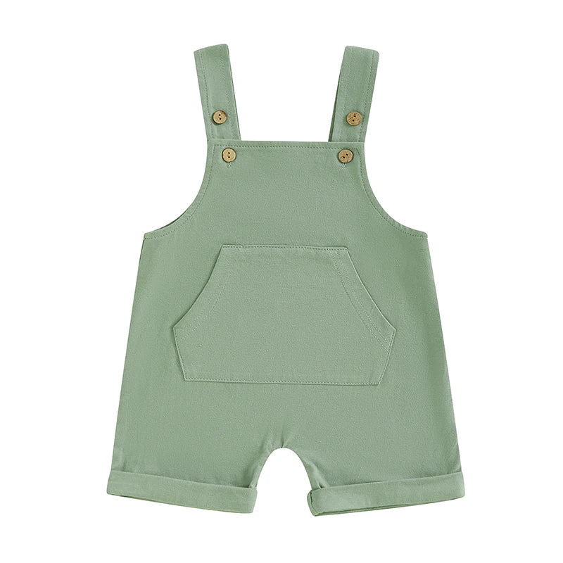 Baby Toddler Boys Girls Overalls Tank Sleeveless Square Neck Front Pocket Suspender Shorts Romper