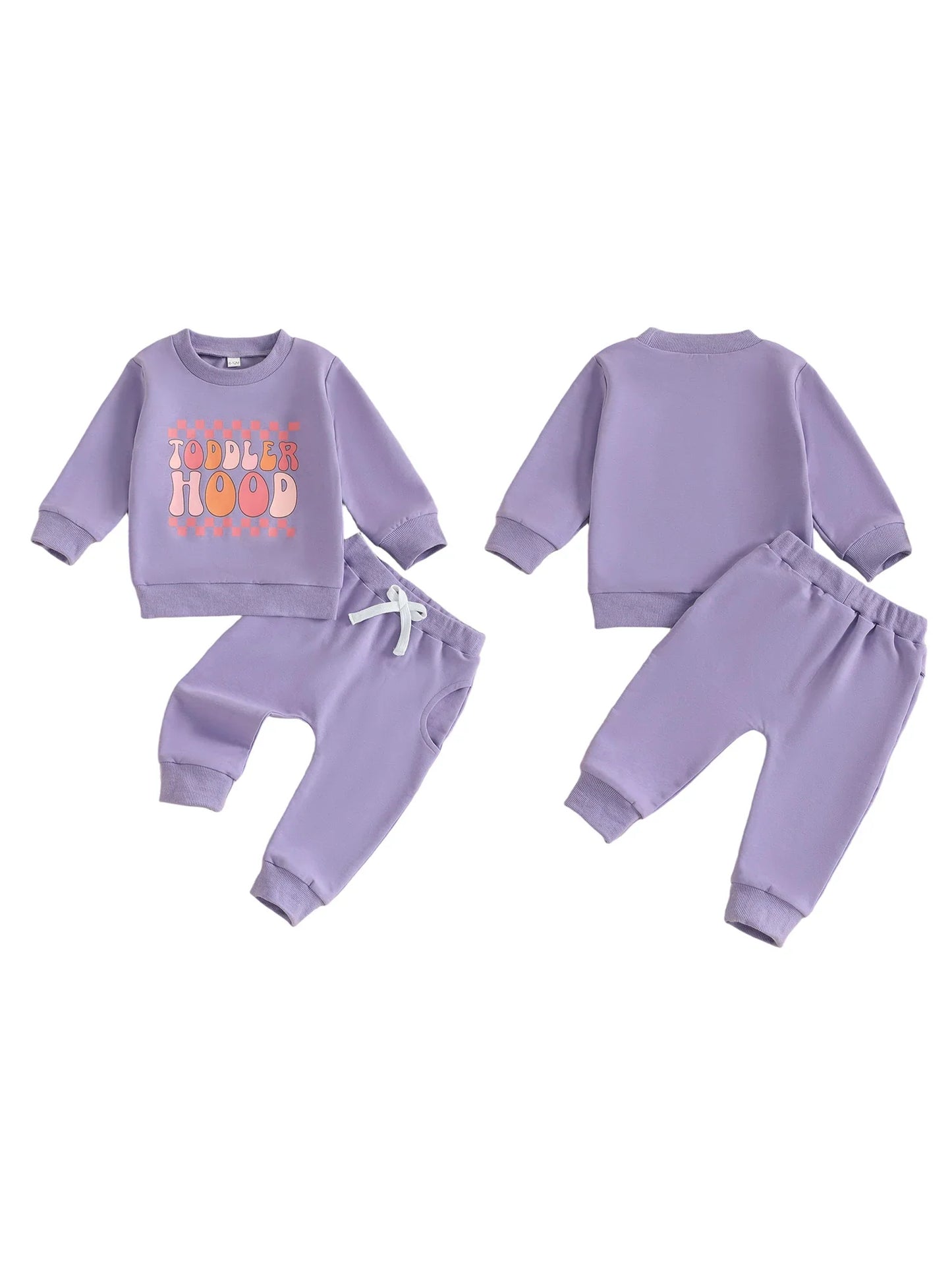 Baby Toddler Girls 2Pcs Toddler Hood Outfit Letters Print Long Sleeve Crew Neck Top with Elastic Waist Pants Fall Clothes Jogger Set