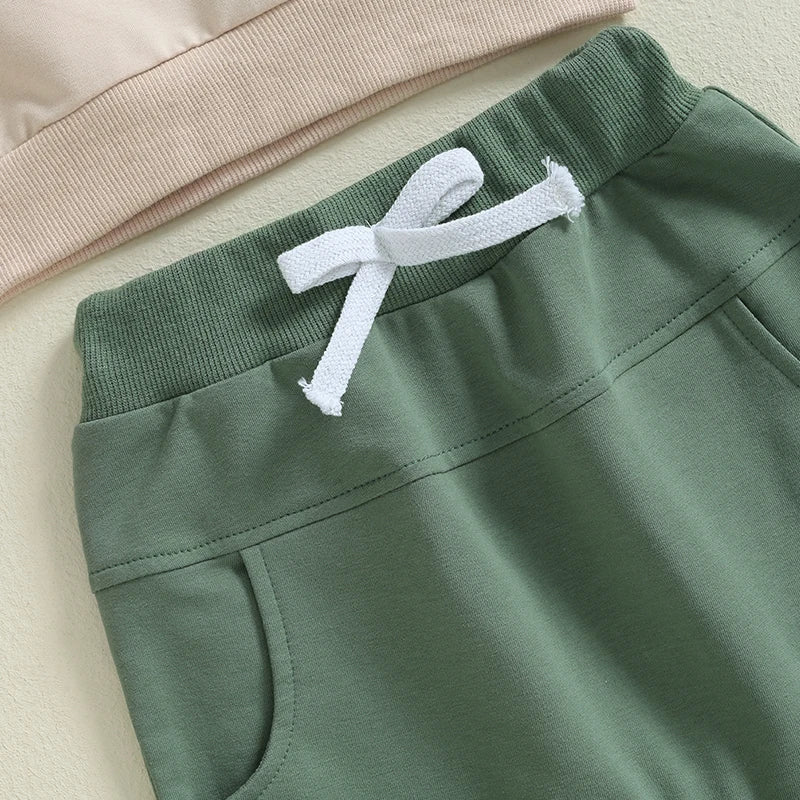 Baby Toddler Boys 2Pcs Big / Little Brother Matching Siblings Autumn Outfit Long Sleeve O Neck Letter Tractor Print Top Solid Color Pants Set