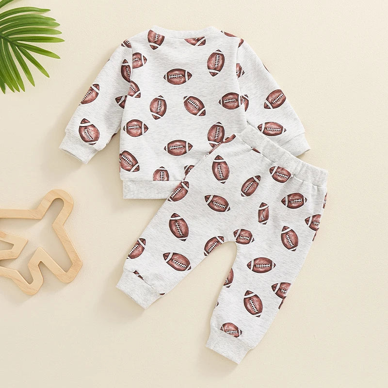 Baby Toddler Boys Girls 2Pcs Football Print Long Sleeve Round Neck Top Drawstring Pockets Pants Set