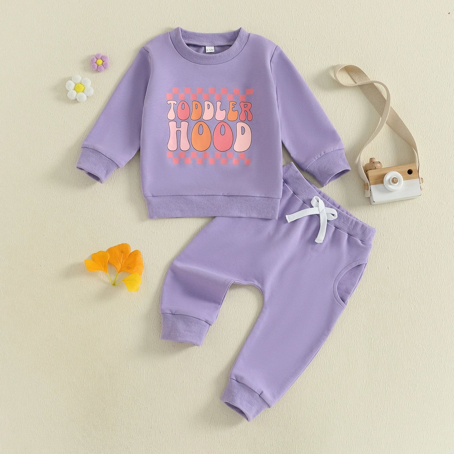 Baby Toddler Girls 2Pcs Toddler Hood Outfit Letters Print Long Sleeve Crew Neck Top with Elastic Waist Pants Fall Clothes Jogger Set