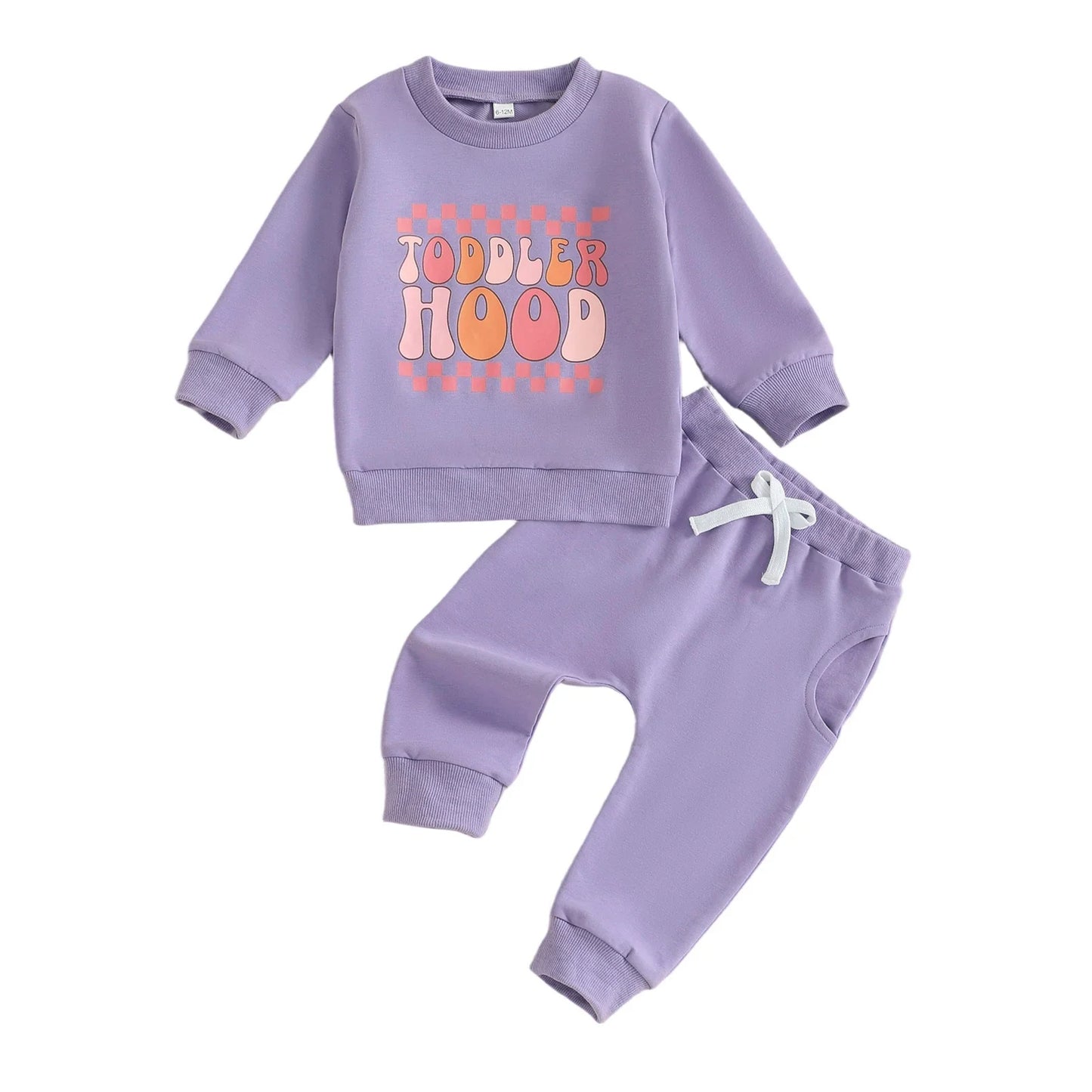 Baby Toddler Girls 2Pcs Toddler Hood Outfit Letters Print Long Sleeve Crew Neck Top with Elastic Waist Pants Fall Clothes Jogger Set