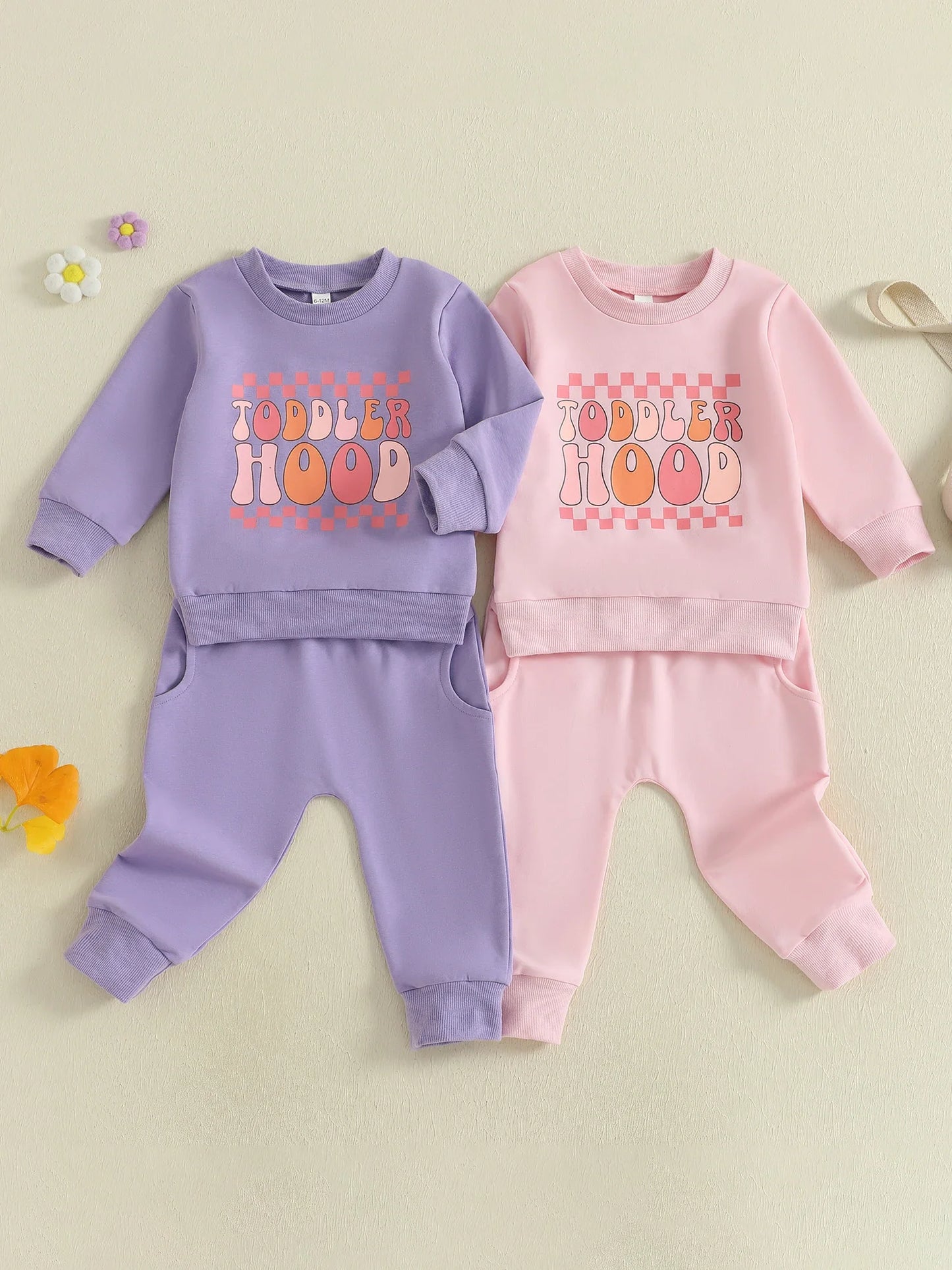 Baby Toddler Girls 2Pcs Toddler Hood Outfit Letters Print Long Sleeve Crew Neck Top with Elastic Waist Pants Fall Clothes Jogger Set