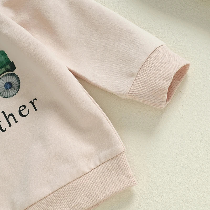 Baby Toddler Boys 2Pcs Big / Little Brother Matching Siblings Autumn Outfit Long Sleeve O Neck Letter Tractor Print Top Solid Color Pants Set