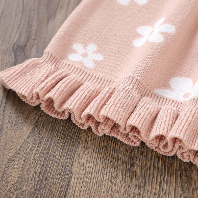 Baby Toddler Girl Long Sleeve Flower Floral Print Ruffle Sweater A-Line Dress