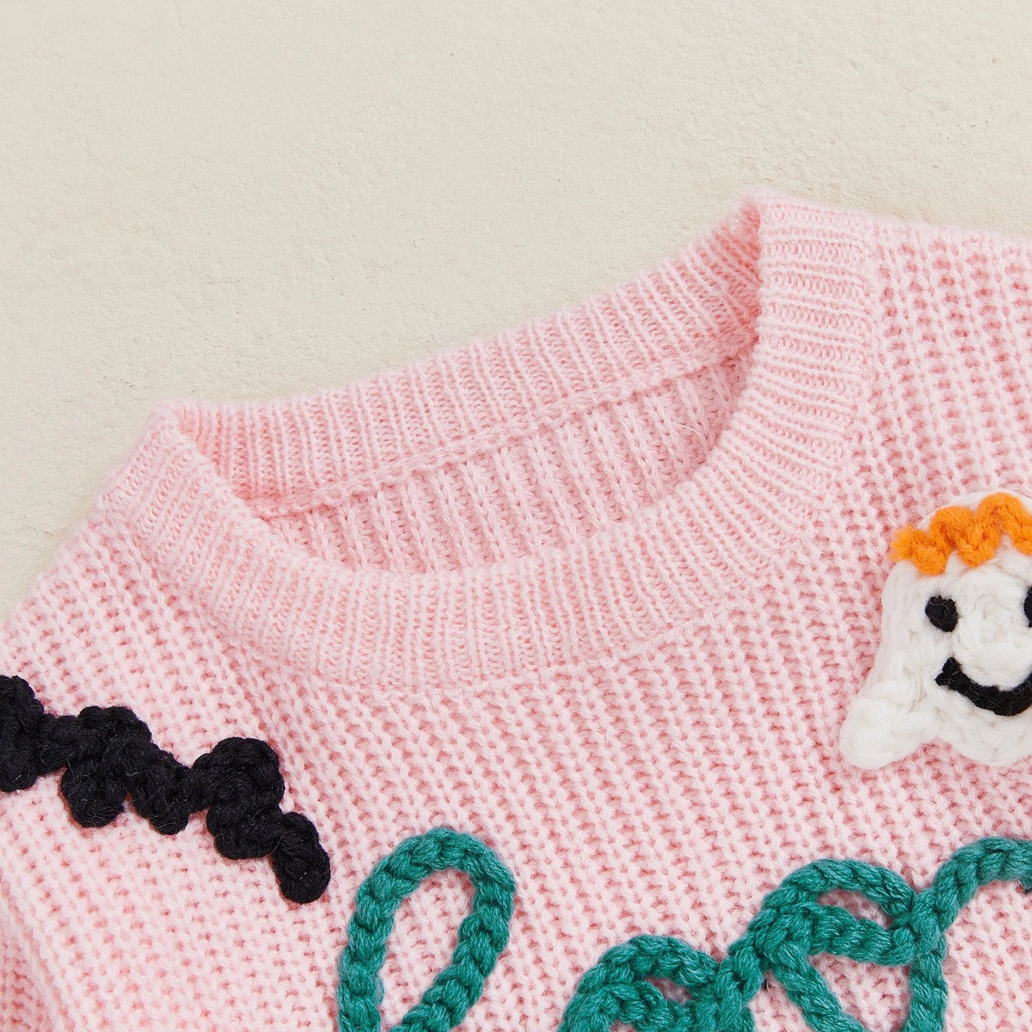 Baby Toddler Girls Halloween Sweater Long Sleeve Round Neck Letter Boo Ghost Embroidery Knit Pullover Top