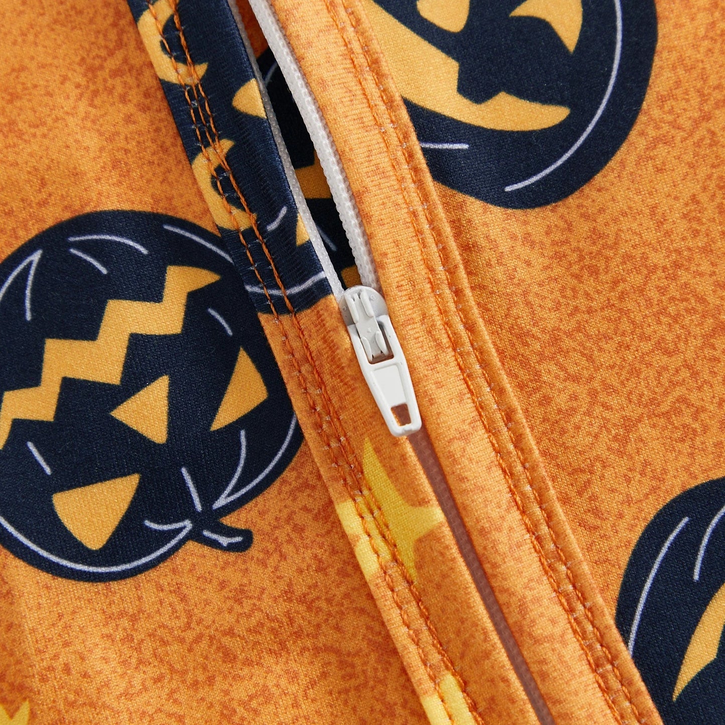 Baby Boy Girl 2Pcs Halloween Footed Zipper Romper Pumpkin Print Long Sleeve Round Neck Zip Jumpsuit with Hat Set